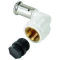 Угольник ПВДФ HENCO 6PKW 90° Дн16x1/2″ Ру16 с черной заглушкой BP04 1/2″, внутренняя резьба/пресс, белый