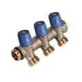 Коллектор Henco VBS 1″ Ду20 2хЕК Ру10 под евроконус, с синими вентилями, наружная резьба 3/4″, корпус – латунь