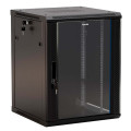 Шкаф Hyperline TWB 9U 500х600х450 мм настенный, стеклянная дверь с перфорацией по бокам, цвет - черный RAL9004