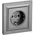 Розетка IEK Brite РСР14-1-0-БрС 1-местная скрытой установки с заземлением со шторками, номинальный ток - 16 А, степень защиты IP20, в сборе, цвет - сталь