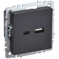 Розетка IEK Brite РЮ11-1-БрЧ USB, разъем типа A+C, скрытой установки 18 Вт, цвет - черный