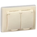 Розетка IEK Кварта 2-местная для скрытой установки 16А IP44 с заземлением, с крышкой и шторками, кремовая New KV-R26-16-44-K33