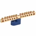 Шина IEK N ноль ШНИ-6х9-14-У1-С исполнение изолятора - с одним угловым изолятором, количество соединений - 14, материал - латунь, цвет - синий, YNN10-69-14C1-K07