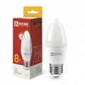 Лампа светодиодная IN HOME LED-свеча-VC матовая, мощность - 8 Вт, цоколь - E27, световой поток - 760 лм, цветовая температура - 3000 K, форма - свеча