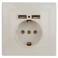 Розетка Intro Plano 2021 1-410-02 2P+E Schuko, 16А-250В со шторками + 2хUSB 2.1А-5В, для скрытой установки, с заземлением, моноблок, IP20, цвет - слоновая кость