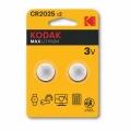 Батарейки KODAK Max Lithium количество - 2, размер - CR2025 Батарейки KODAK Max Lithium количество - 2, размер - CR2025