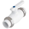 Кран шаровой PP-R Kalde Дн15х15 Ру25 полипропиленовый, разъемный двухсторонний, под приварку/под приварку, управление ручка-рычаг, белый