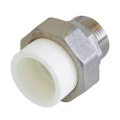 Муфта PP-R Kalde Дн20х3/4″ Ру25 полипропиленовая, разъемная, наружная резьба/пайка, белая