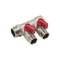 Коллектор Kromwell ST3042K 3/4″ Ду20 выходов 2x1/2″ Ру10 с отсекающими шаровыми кранами никелированный корпус - латунь
