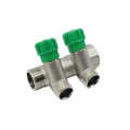 Коллектор Kromwell ST3078K 3/4″ Ду20 выходов 2x1/2″ Ру10 с регулирующими вентилями с переходами на наружную резьбу никелированный корпус - латунь