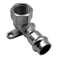 Угольник Kromwell KW.SP954 Дн15х1/2″ Ру16 угол 90° с переходом на внутреннюю трубу, корпус - нержавеющая сталь AISI304, присоединение - пресс/внутренняя резьба (водорозетка)