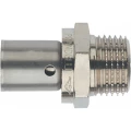 Муфта для металлопластиковых труб Prandelli Multyrama PF1 Ду16x1/2″ Ру10, латунная, присоединение пресс / наружная резьба