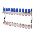 Коллекторная группа MVI MS.4 1″ Ду25 Ру10 с ручными регулировочными клапанами, 10 выходов - наружная резьба 3/4″ под евроконус, межосевое расстояние – 50 мм, корпус - нержавеющая сталь