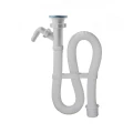 Сифон для умывальника Орио АС-30125 1 1/2″x40 гофрированный, с переходником длиной 1500 мм, с отводом (штуцером), выпуск с нержавеющей решеткой диаметром 70 мм, цвет - белый