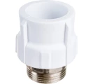 Муфта комбинированная Политэк Дн32x1″ Ру25 под приварку/с наружной резьбой под ключ, белая, корпус - полипропилен