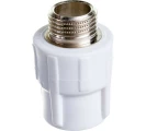 Муфта комбинированная Политэк Дн20x1/2″ Ру25 под приварку/наружная резьба, белая, корпус - полипропилен