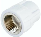 Муфта комбинированная Политэк Дн20x1/2″ Ру25 под приварку/внутренняя резьба, белая, корпус - полипропилен
