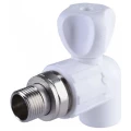 Кран шаровой для радиатора Политэк 991002 20х1/2″ Дн20x15 Ру25 угловой стандартнопроходной, PP-R, под приварку/наружная резьба, управление кран-букса