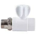 Кран шаровой для радиатора Политэк 999901 25х1/2″ Дн25x15 Ру25 прямой стандартнопроходной, PP-R, под приварку/наружная резьба, управление кран-букса