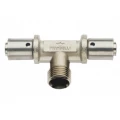 Тройник Prandelli Multyrama PF7 Ду16х2.0х1/2″ Ру10 для металлопластиковых труб, присоединение – компрессионное/наружная резьба, корпус – латунь, покрытие – никель