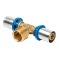 Тройник Prandelli Multyrama PFM7 Ду16х2.0х1/2″ Ру10 для металлопластиковых труб, H,TH,U профиль, присоединение – компрессионное/наружная резьба, корпус – латунь, покрытие – никель