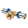 Тройник Prandelli Multyrama PFM8 Ду20х2.0х3/4″ Ру10 для металлопластиковых труб, H,TH,U профиль, присоединение – компрессионное/внутренняя резьба, корпус – латунь, покрытие – никель