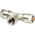 Тройник Prandelli Multyrama CM8 Ду16x2x1/2″ Ру10 для металлопластиковых труб присоединение – компрессионное/внутренняя резьба, корпус – латунь, покрытие – никель