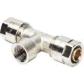 Тройник Prandelli Multyrama CM8 Ду20x2x1/2″ Ру10 для металлопластиковых труб присоединение – компрессионное/внутренняя резьба, корпус – латунь, покрытие – никель
