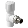 Кран шаровой PRO AQUA Дн20х1/2″ Ру25 угловой с разъемным соединением, для радиаторов, полипропиленовый, наружная резьба/под приварку, управление - вентиль, белый