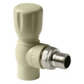 Кран шаровой PRO AQUA Дн20х1/2″ Ру25 угловой с разъемным соединением, для радиаторов, полипропиленовый, наружная резьба/под приварку, управление - вентиль, серый