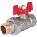 Кран шаровой ROMMER RBV-0005 1/2″ Ду15 Ру40 полнопроходной, двухходовой, латунь CW617N, уплотнение - PTFE, внутренняя резьба / американка, ручка-бабочка