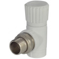 Клапан запорный РосТурПласт 1/2″ Дн20 Ру25 НР угловой, материал - PP-R, тип присоединения - резьбовое - внутренняя пайка, цвет - белый, для радиатора