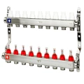 Коллекторная группа РосТурПласт 1″x9x3/4″ Ду25 Ру10 с расходомером и кронштейном, под евроконус, корпус - нержавеющая сталь