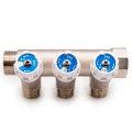 Коллектор РосТурПласт 1″x3/4″x3 Ду25 Ру10 с вентилями, наружная резьба, корпус - латунь, покрытие - никель