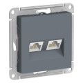 Розетка компьютерная Systeme Electric AtlasDesign 2-местная RJ45 кат.5E, механизм, цвет - грифель