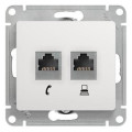 Розетка комбинированная Systeme Electric Glossa 2-местная компьютерная RJ45 + телефонная RJ11 кат.5E для скрытой установки, цвет - белый