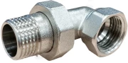 Соединитель угловой SANTECHSYSTEMS 1/2″ Ду15 разъемное соединение американка внутренняя-наружная резьба, уплотнение - круглая прокладка O-ring, корпус – латунь, покрытие-никель