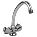 Смеситель для кухни Serra Cascata длина 150 мм, двуручный, излив круглый, серебристый