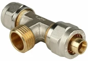 Тройник-переходник STOUT SFS-0011 Ду1/2″x16 Ру10 винтовой, для металлопластиковых труб, НР-НР-НР, корпус - латунь