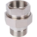 Соединитель STOUT SFT-0045 1/2″ Ду15 Ру10 разъемное соединение американка внутренняя-наружная резьба, уплотнение по плоскости, корпус - никелированная латунь