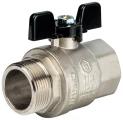 Кран шаровой STOUT SVB-0004 1 1/4″ Ду32 Ру40 полнопроходной, двухходовой, латунь CW617N, уплотнение - PTFE, внутренняя резьба / наружная резьба, ручка-бабочка