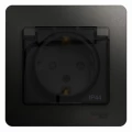 Розетка Systeme Electric Glossa 1-местная скрытой установки с заземлением со шторками и прозрачной крышкой, номинальный ток - 16 А, степень защиты IP44, в сборе, цвет - антрацит