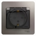 Розетка Systeme Electric Glossa 1-местная скрытой установки с заземлением со шторками и крышкой, номинальный ток - 16 А, степень защиты IP44, в сборе, цвет - платина