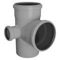 Крестовина канализационная TEBO Дн110x110x50 87,5° двухплоскостная (левая), безнапорная, полипропиленовая, серая для внутреннего монтажа