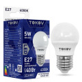 Лампа светодиодная TOKOV ELECTRIC G45 матовая, мощность - 5 Вт, цоколь - E27, световой поток - 430 лм, цветовая температура - 4000 K, форма - шар