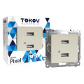 Розетка TOKOV ELECTRIC Pixel USB 2-местная скрытой установки, разъем тип A+A 5В 1x2.1А 2x1.05А скрытой установки, механизм, цвет - бежевый