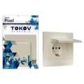 Розетка TOKOV ELECTRIC Pixel 1-местная скрытой установки с заземлением со шторками и крышкой, номинальный ток - 16 А, степень защиты IP20, механизм, цвет - бежевый
