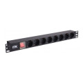 Блок розеток ITK PDU PH12-8D3 19″ розетки C2a - 8 шт, без кабеля, входной разъем - С14, номинальный ток - 10А, напряжение питания - 230В, с выключателем с LED-подсветкой