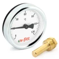 Термометр погружной осевой UNI-FITT 321D4232 биметаллический 120°C, корпус 63мм, гильза 50мм, G1/2″, класс точности 2.5