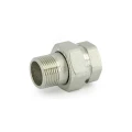 Соединитель латунный Uni-Fitt 1/2″ Ду15 Ру30 разъемный, прямой, с прокладкой O-Ring, корпус - латунь, покрытие - никель, присоединение - наружная/внутренняя резьба